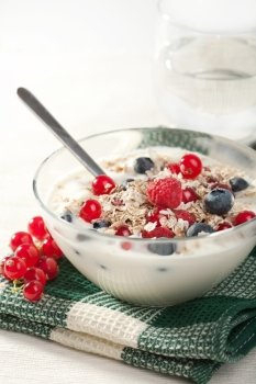 yoghurt with cereal and wild berries

