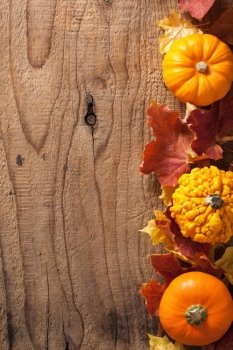 decorative pumpkins and autumn leaves halloween background