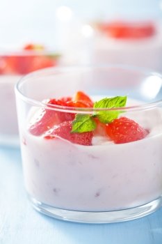 healthy breakfast with yogurt and strawberry 