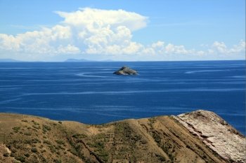 Small island near Isla del Sol on the lake Titicaca, Bolivia