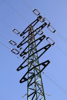 High tower with electric wire and sky