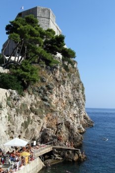 Beach and fortress in Dubrovnic, Croatia