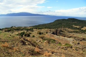 Ruins of fortress wall in Assos, Behramkale in Turkey