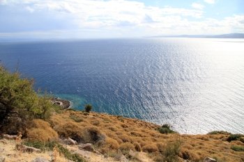 View of strait Edermit from Assos in Turkey