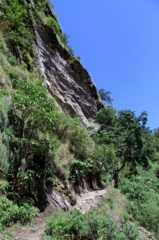 Rock footpath near mount on the Manaslu trek in Nepal