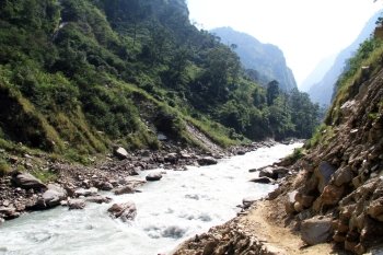 Footpath near river in mountain in Nepal