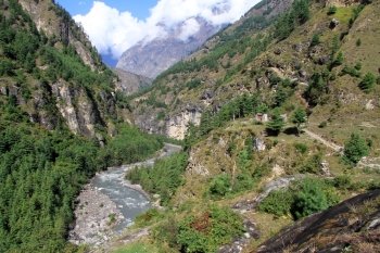River Budhi Gandaki Nadi in mountain Nepal