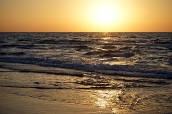 Sunset on the Mediterranean coast of Israel                               