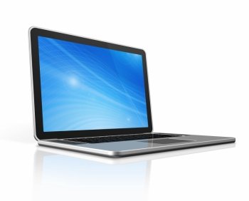 3D laptop computer isolated on white with 2 clipping path : one for global scene and one for the screen. Laptop computer isolated on white