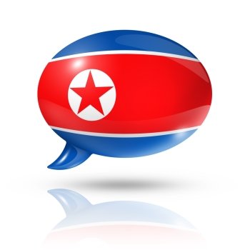 three dimensional North Korea flag in a speech bubble isolated on white with clipping path. North Korean flag speech bubble