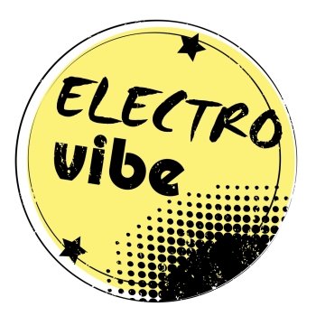 retro party music stamp for a night club or bar, electro vibe seal with pop art design