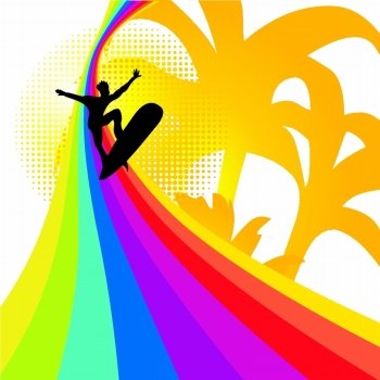 Surfer on the rainbow, vector illustration