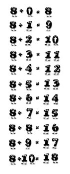 Illustration of addition table eight white background.