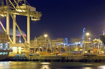 Activity at night in Rotterdam Harbor