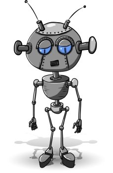 Cartoon illustration of a sad iron robot