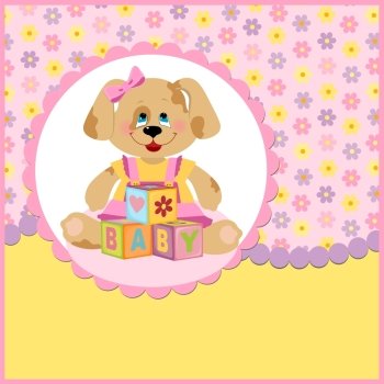 Baby’s postcard with doggy and letter cubes