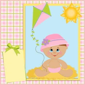 Blank template for baby’s greetings card or postcard with kite