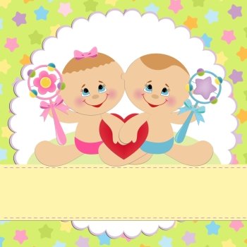 Template for baby’s postcard with twins