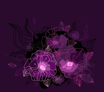 Beautiful purple flowers. Hand drawn vector illustration