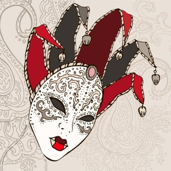 Hand Drawn Venetian  carnival mask. Vector background.