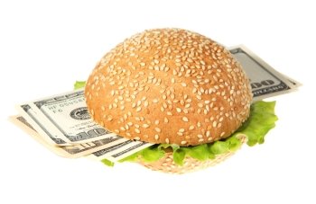 Hamburger with money on the white background
