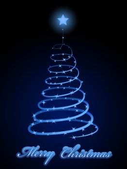 Sparkling Christmas tree abstract vector card in blue color scheme.