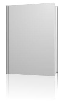Standing blank hardcover book isolated on white background.