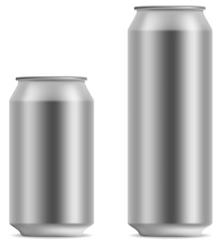Blank beer can in 2 variants 330 and 500 ml isolated on white background.