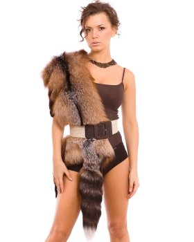 young woman in a fur suit of the amazon