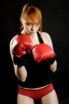 young attractive woman the boxer on training