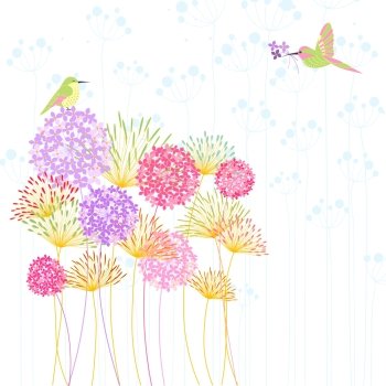 Colorful Hummingbird and Flower