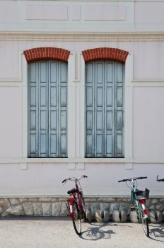 Italian Windows with Closed Wooden Shutters