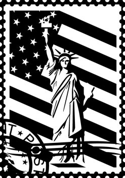 Postage stamp with the symbols of America