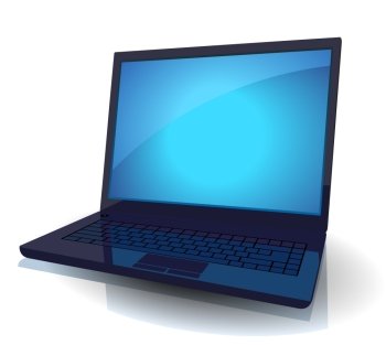 Black laptop with blue screen. Vector illustration.