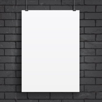 Blank paper poster on brick wall background. Vector eps-10.