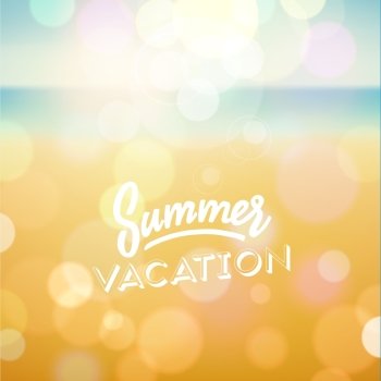 Summer vacation. Poster on tropical beach background. Vector eps10.