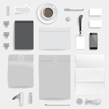 Corporate identity template on light gray background. Use layer 