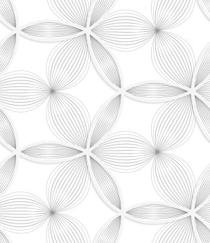 Seamless geometric background. Pattern with realistic shadow and cut out of paper effect.White 3d paper.3D white circle grid and striped flowers.