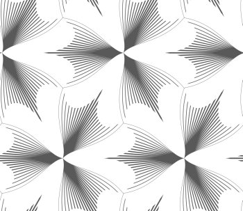 Abstract geometric background. Seamless flat monochrome pattern. Simple design.Slim gray hatched pointy trefoils.