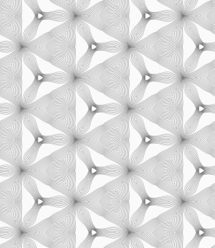 Abstract geometric background. Seamless flat monochrome pattern. Simple design.Slim gray hatched small trefoils and triangles.