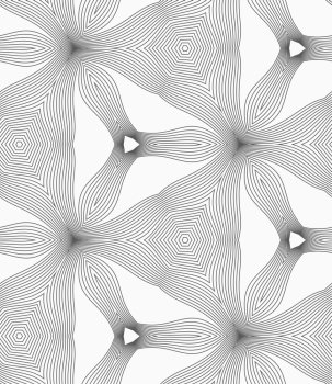 Abstract geometric background. Seamless flat monochrome pattern. Simple design.Slim gray hatched trefoils and triangles.