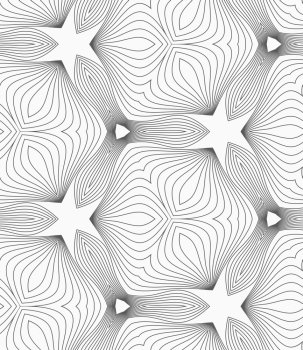 Abstract geometric background. Seamless flat monochrome pattern. Simple design.Slim gray hatched trefoils forming stars.