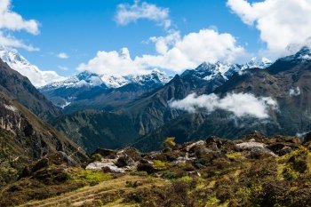 Ama Dablam and Lhotse peaks: Himalaya landscape. Travel to Nepal