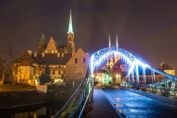 Cathedra at night in Wroclaw, Poland