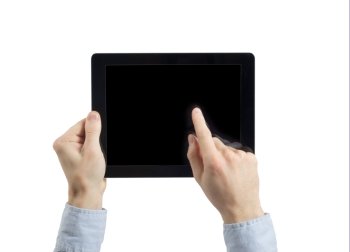 hands are holding the tablet computer