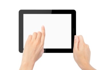 tablet computer isolated in a hand on the white backgrounds. like ipade pc