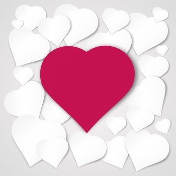 Paper heart banner with drop shadows on white background. 