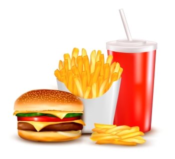 Group of fast food products. Vector illustration.