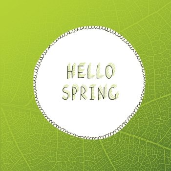 Hello Spring Text on Green Leaf Texture
