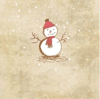 Cute vintage christmas card with snowman
